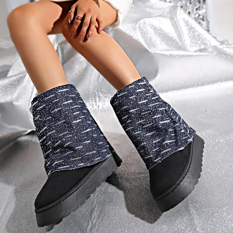 Winter New Thick Soled Snow Shoes Women's Fashion Round Head Suede Sleeve Anti-slip Wear-resistant Mid-calf Boots