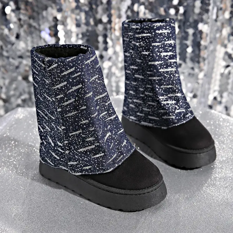 Winter New Thick Soled Snow Shoes Women's Fashion Round Head Suede Sleeve Anti-slip Wear-resistant Mid-calf Boots