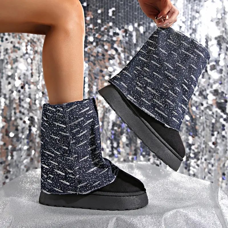 Winter New Thick Soled Snow Shoes Women's Fashion Round Head Suede Sleeve Anti-slip Wear-resistant Mid-calf Boots