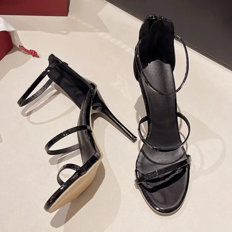 Bag Heel High Heels Summer New Round Head Thin Strap Back Zipper Anti-slip Wear-resistant Ultra-high Heel Sandals