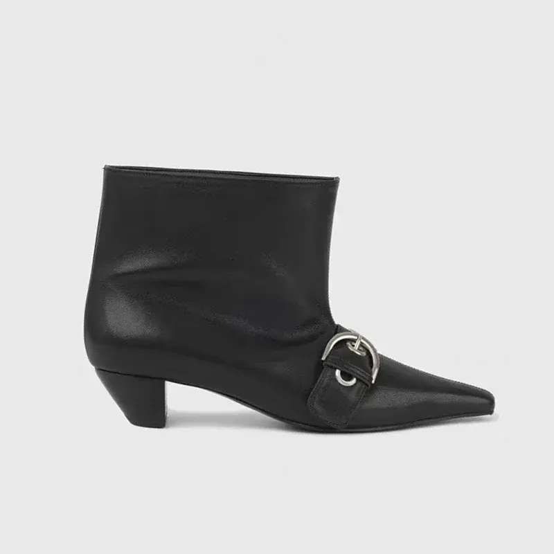Fashion Snap Pointed Toe Low Heel Booties Women Spring and Autumn New Outside Wear Metal Buckle Sleeve Single Boots