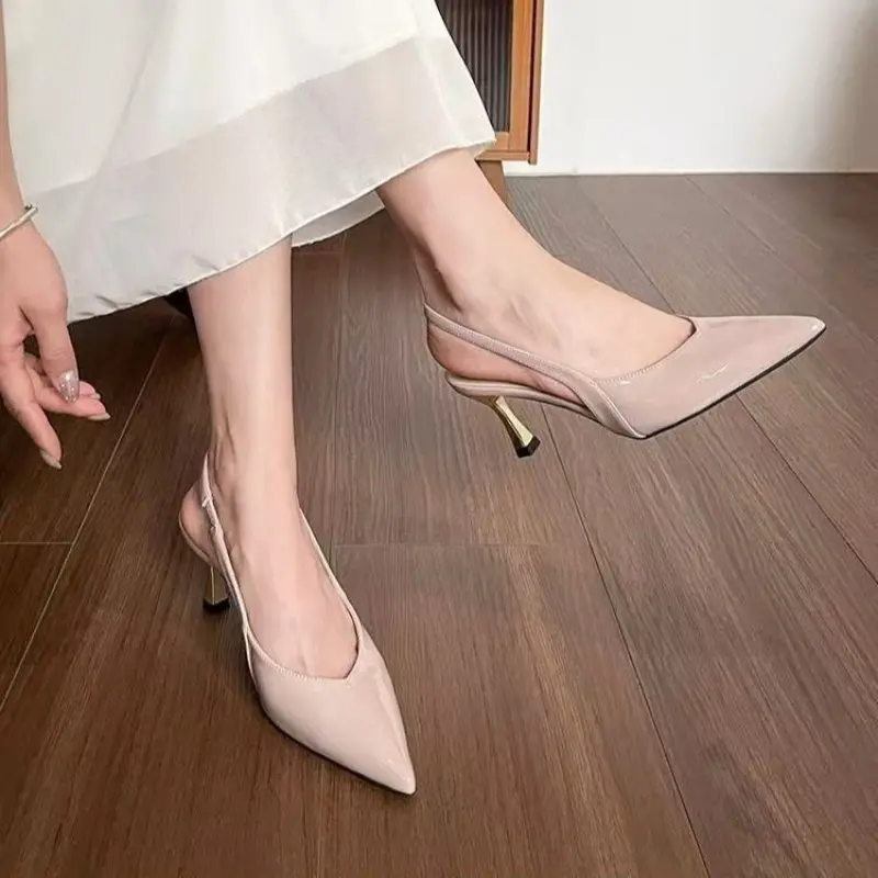 Pointed Toe Shallow Mouth One Strap Stiletto Sandals Spring New Women's Fashion Non-slip Baotou High Heels