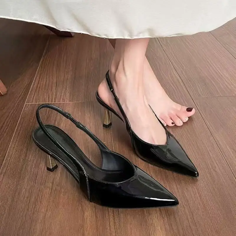 Pointed Toe Shallow Mouth One Strap Stiletto Sandals Spring New Women's Fashion Non-slip Baotou High Heels