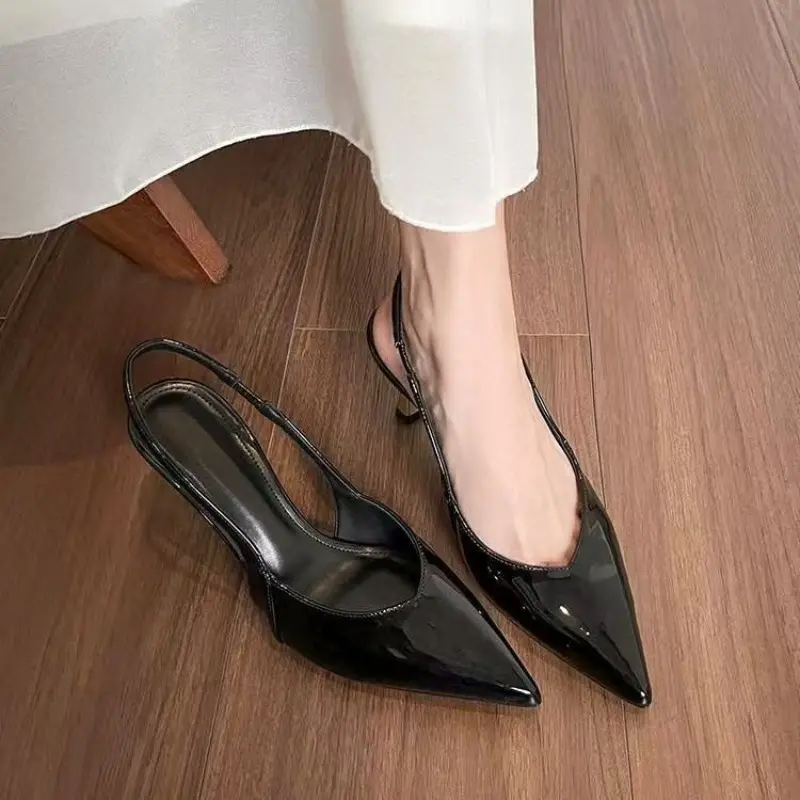 Pointed Toe Shallow Mouth One Strap Stiletto Sandals Spring New Women's Fashion Non-slip Baotou High Heels