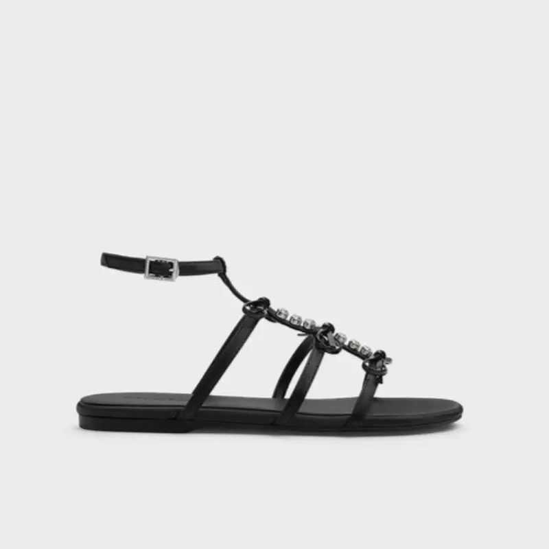 Flat Women's Shoes Summer New Round Toe Soft Leather Casual Outside Wear Bow Bright Diamond Open Toe Soft Sole Sandals