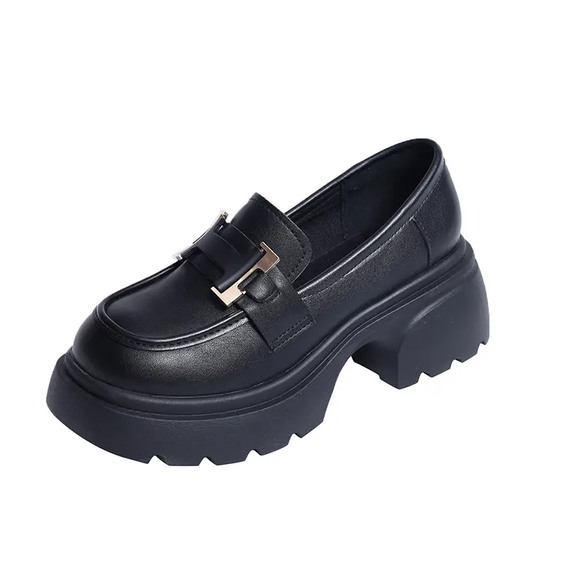 British Small Leather Shoes 2023 Summer New Height: 6.5 Cm Loafers, Black Leather Women's Shoes, Platform Leather Shoes
