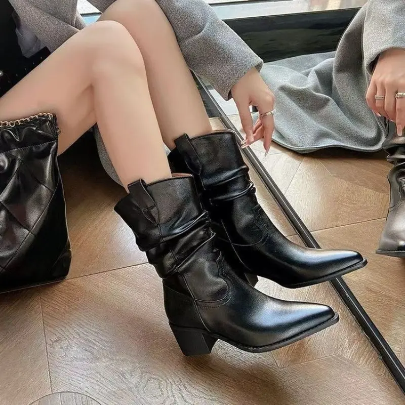 Women's Fashion Thick Heel Shoes Autumn New Pointed Sleeve Anti-slip Wear-resistant Comfortable Short Boots