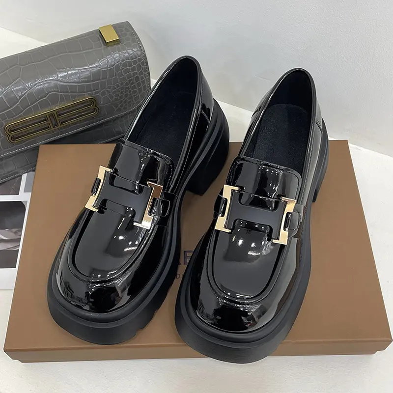 British Small Leather Shoes 2023 Summer New Height: 6.5 Cm Loafers, Black Leather Women's Shoes, Platform Leather Shoes