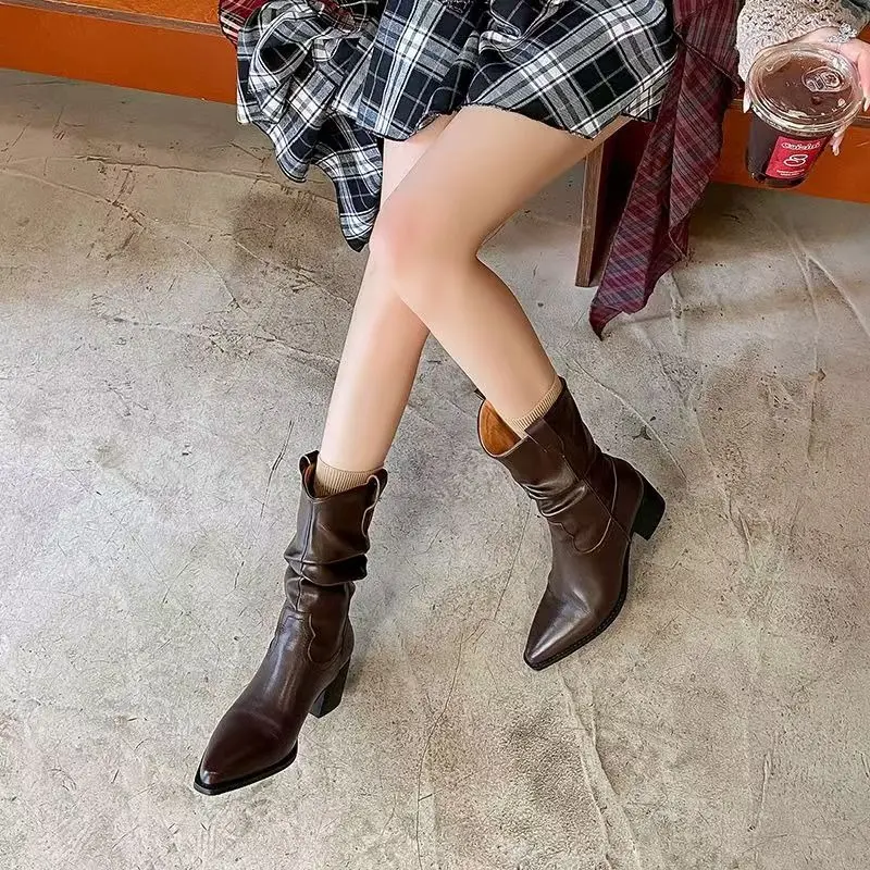 Women's Fashion Thick Heel Shoes Autumn New Pointed Sleeve Anti-slip Wear-resistant Comfortable Short Boots