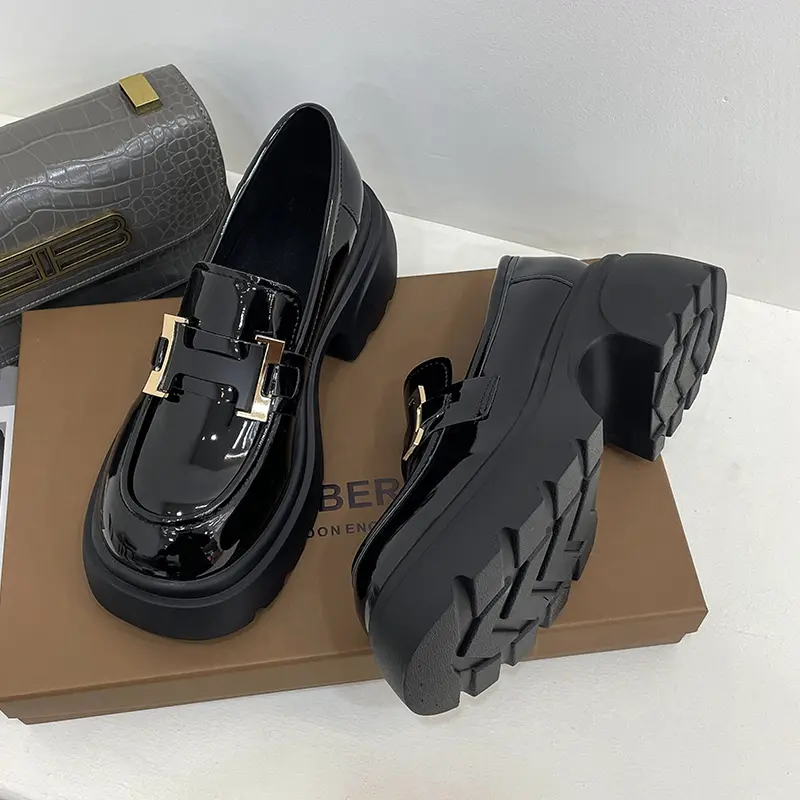 British Small Leather Shoes 2023 Summer New Height: 6.5 Cm Loafers, Black Leather Women's Shoes, Platform Leather Shoes