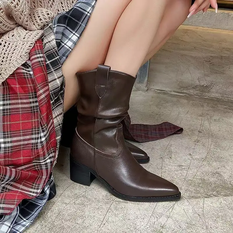 Women's Fashion Thick Heel Shoes Autumn New Pointed Sleeve Anti-slip Wear-resistant Comfortable Short Boots