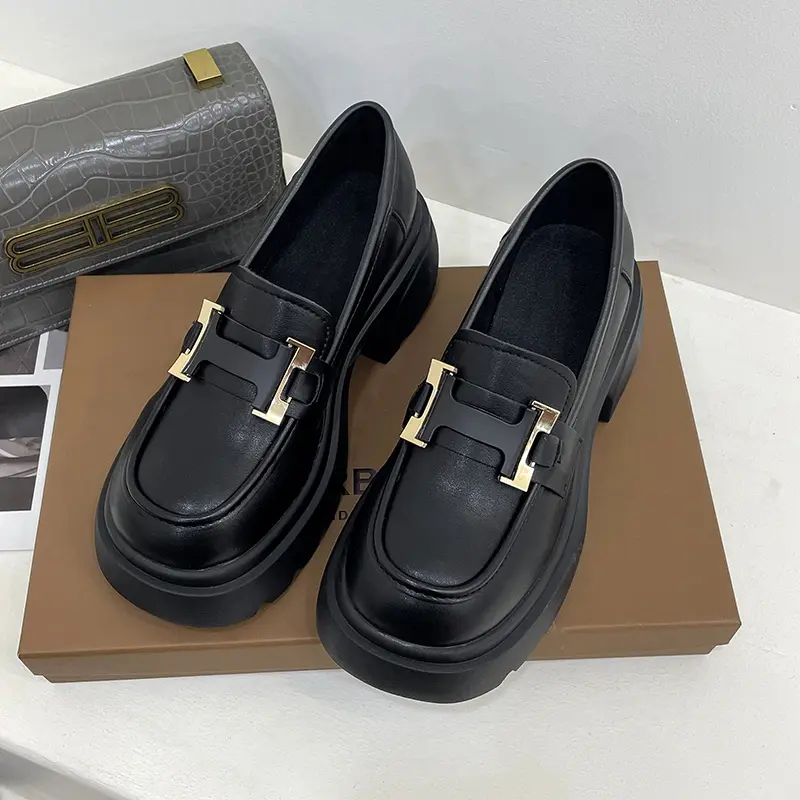 British Small Leather Shoes 2023 Summer New Height: 6.5 Cm Loafers, Black Leather Women's Shoes, Platform Leather Shoes