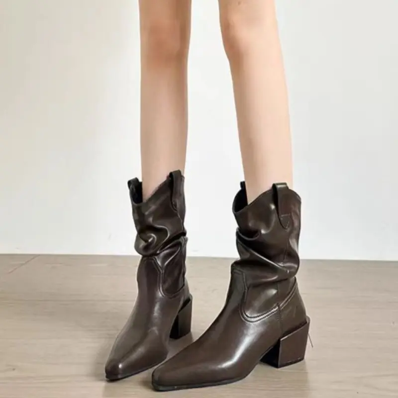 Women's Fashion Thick Heel Shoes Autumn New Pointed Sleeve Anti-slip Wear-resistant Comfortable Short Boots