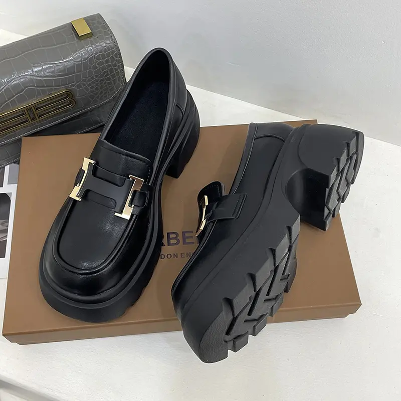 British Small Leather Shoes 2023 Summer New Height: 6.5 Cm Loafers, Black Leather Women's Shoes, Platform Leather Shoes