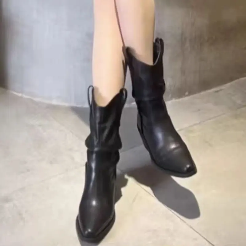 Women's Fashion Thick Heel Shoes Autumn New Pointed Sleeve Anti-slip Wear-resistant Comfortable Short Boots