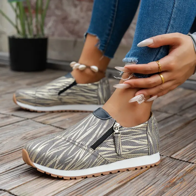 Women's Casual Sports Shoes Spring New Round Head Deep Mouth Side Zipper Anti-slip Wear-resistant Low-top Shoes