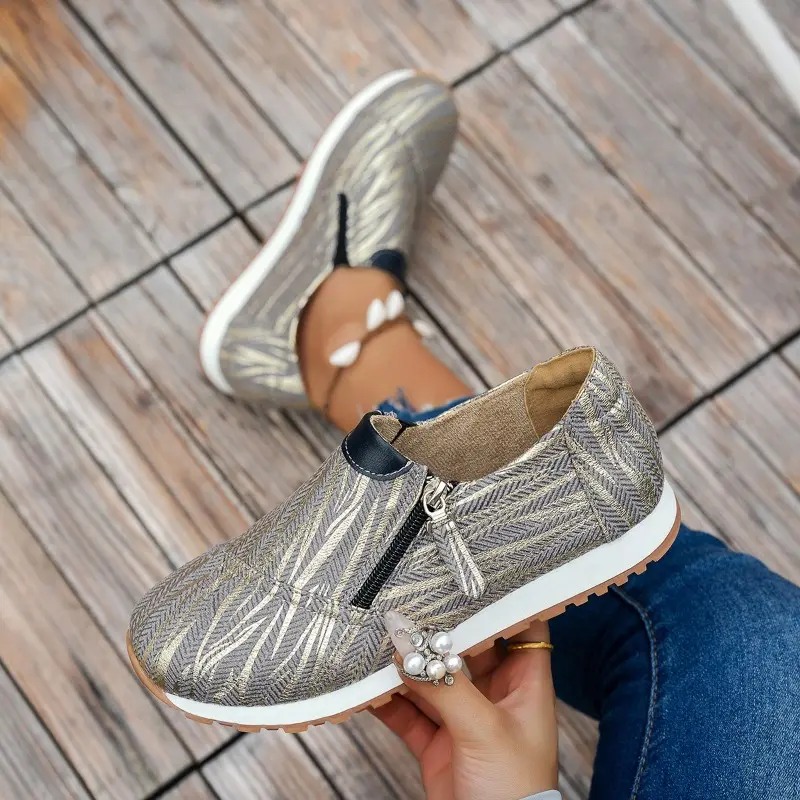 Women's Casual Sports Shoes Spring New Round Head Deep Mouth Side Zipper Anti-slip Wear-resistant Low-top Shoes