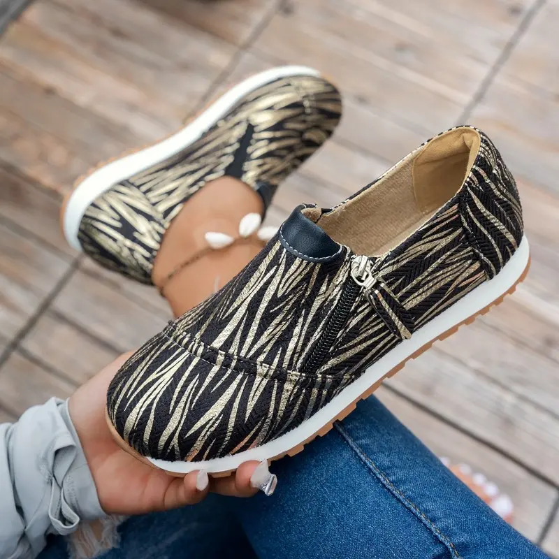 Women's Casual Sports Shoes Spring New Round Head Deep Mouth Side Zipper Anti-slip Wear-resistant Low-top Shoes