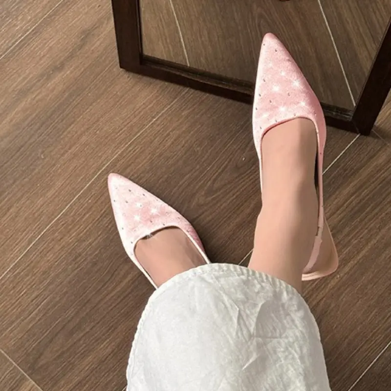 Women's Fashion Stiletto Wrapped Toe Sandals Summer New Pointy Shallow Mouth Sequin Set Foot Non-slip High Heels