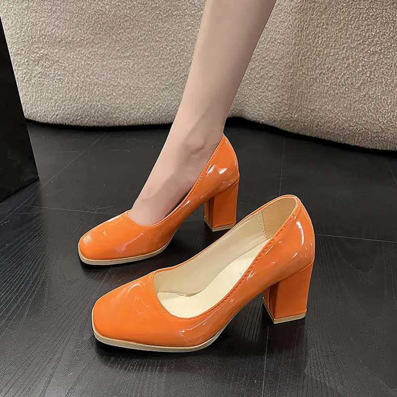 Autumn New Thick Heel Shoes Women's Fashion Square Head Shallow Mouth Slip-on Non-slip Low High Heels