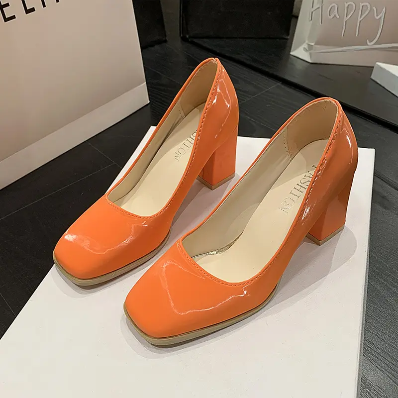 Autumn New Thick Heel Shoes Women's Fashion Square Head Shallow Mouth Slip-on Non-slip Low High Heels