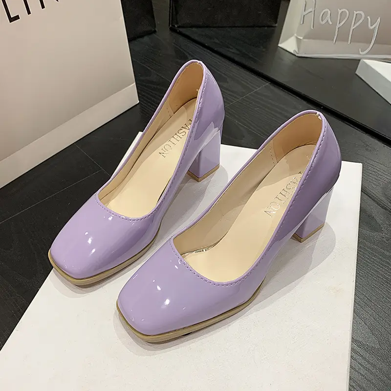 Autumn New Thick Heel Shoes Women's Fashion Square Head Shallow Mouth Slip-on Non-slip Low High Heels