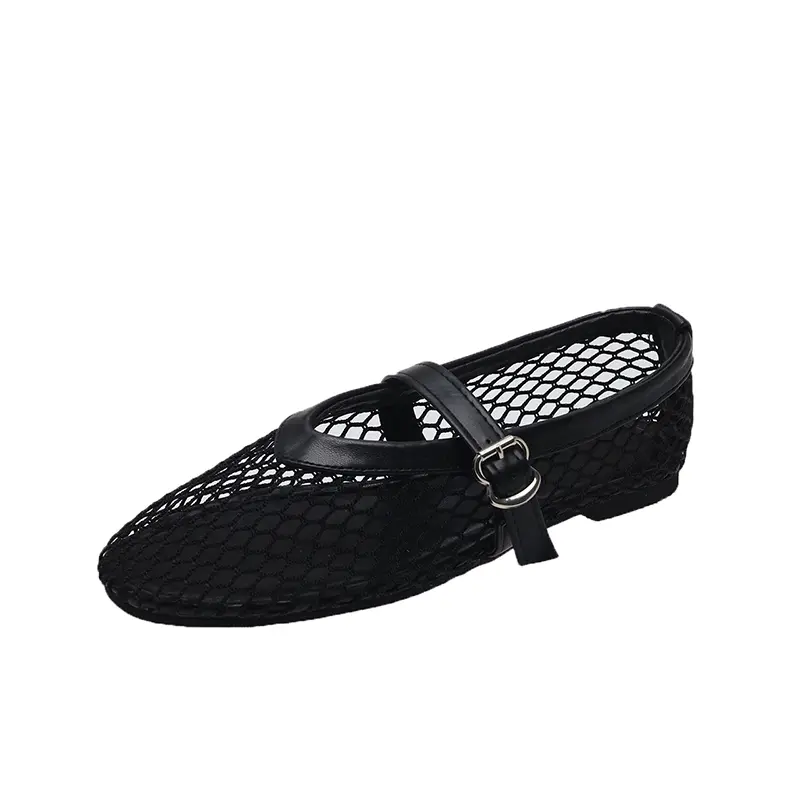 Spring New Flat Shoes Women Fashion Round Head Open Toe Mesh Cloth Breathable Line with Soft Soles Non-slip Single Shoes