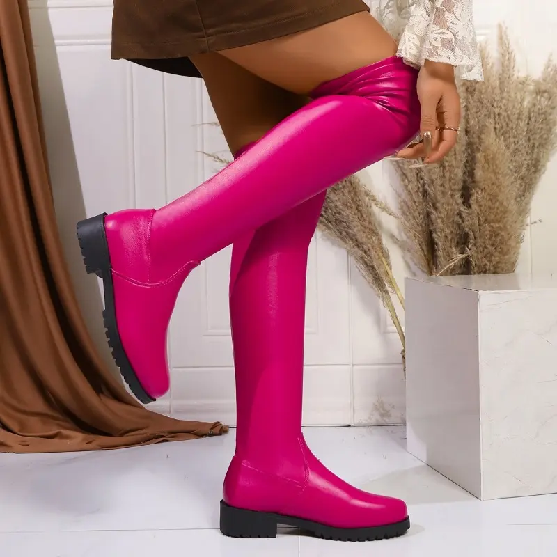 Women's Fashion Thick Heel Single Boots Winter New Round Head Sleeve Thick Sole Anti-slip Wear Over The Knee Boots