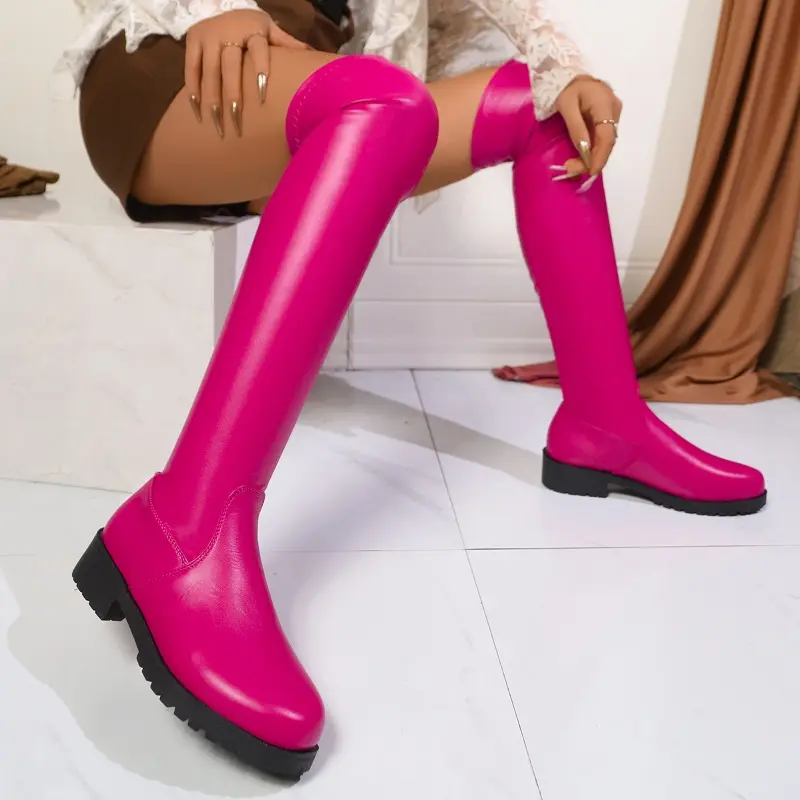 Women's Fashion Thick Heel Single Boots Winter New Round Head Sleeve Thick Sole Anti-slip Wear Over The Knee Boots