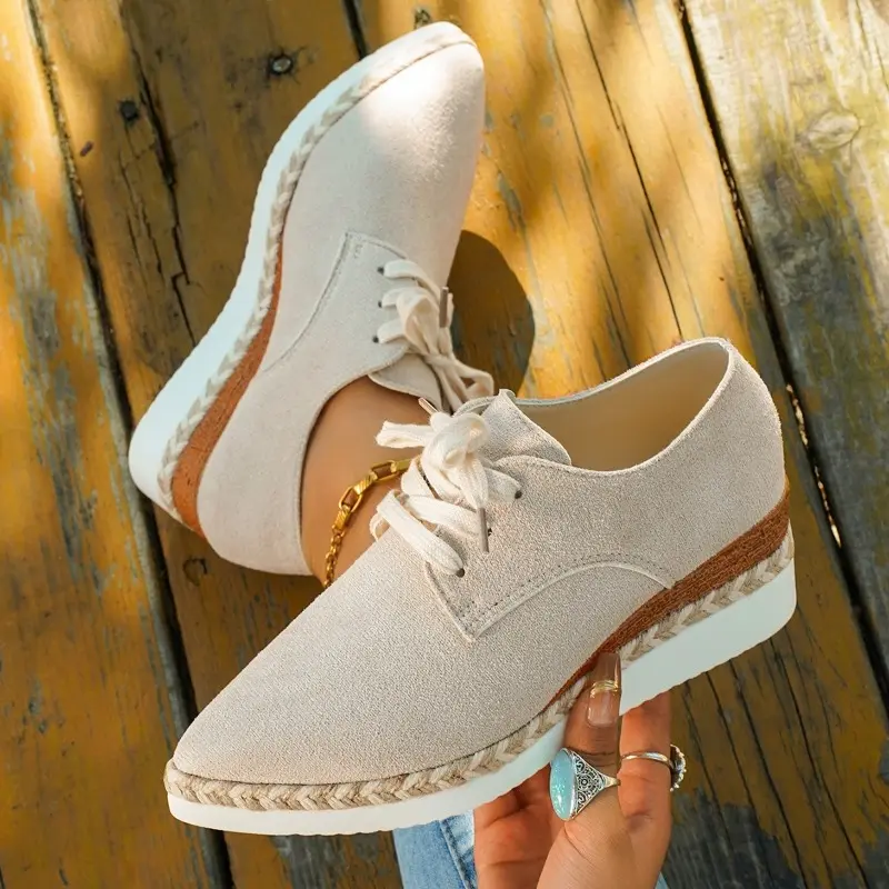 Grass-covered Mid-heel Single Shoes New Round Toe Suede Lace-up Soft-sole Non-slip Low-top Shoes for Autumn