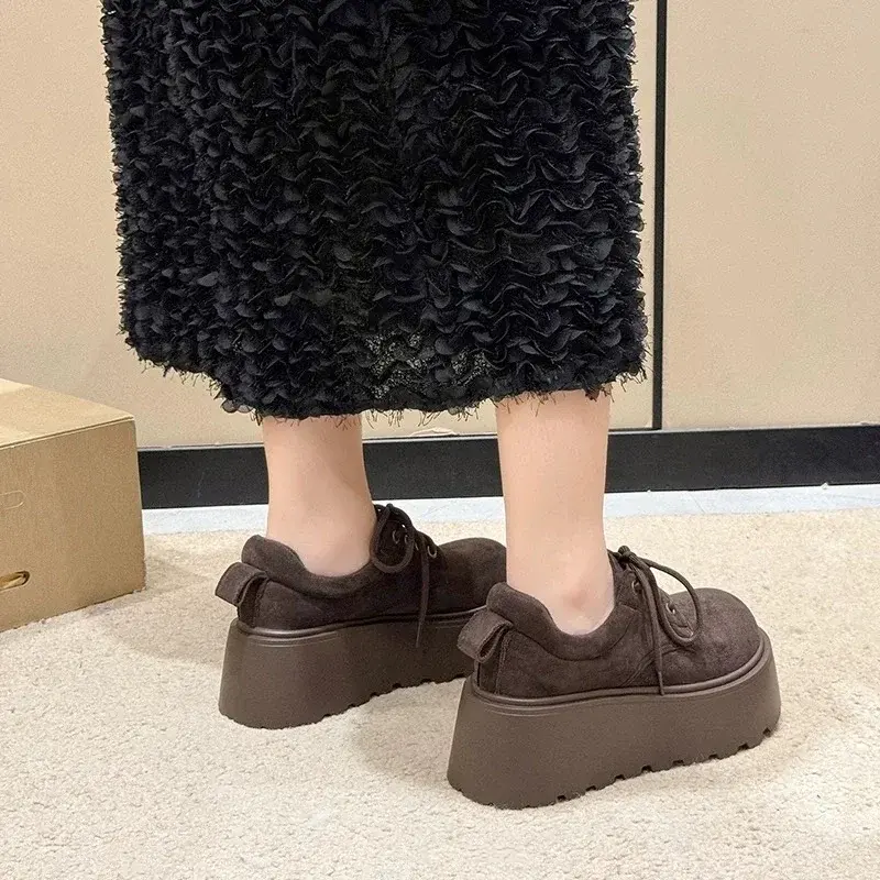 Women's Fashion Thick Sole Cotton Boots Winter New Round Head Suede Front Lace-up Anti-slip Wear-resistant Low-top Shoes