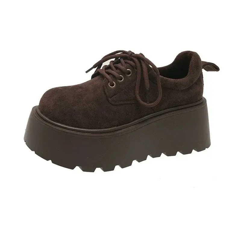 Women's Fashion Thick Sole Cotton Boots Winter New Round Head Suede Front Lace-up Anti-slip Wear-resistant Low-top Shoes
