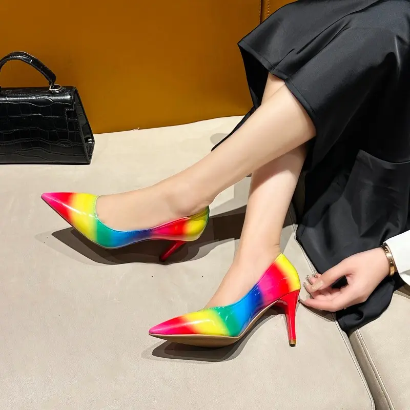 Plus Size High Heels Women's Autumn New Fashion Pointed Toe Shallow Mouth Cover Foot Multi-Color Non-Slip Stiletto Single Shoes