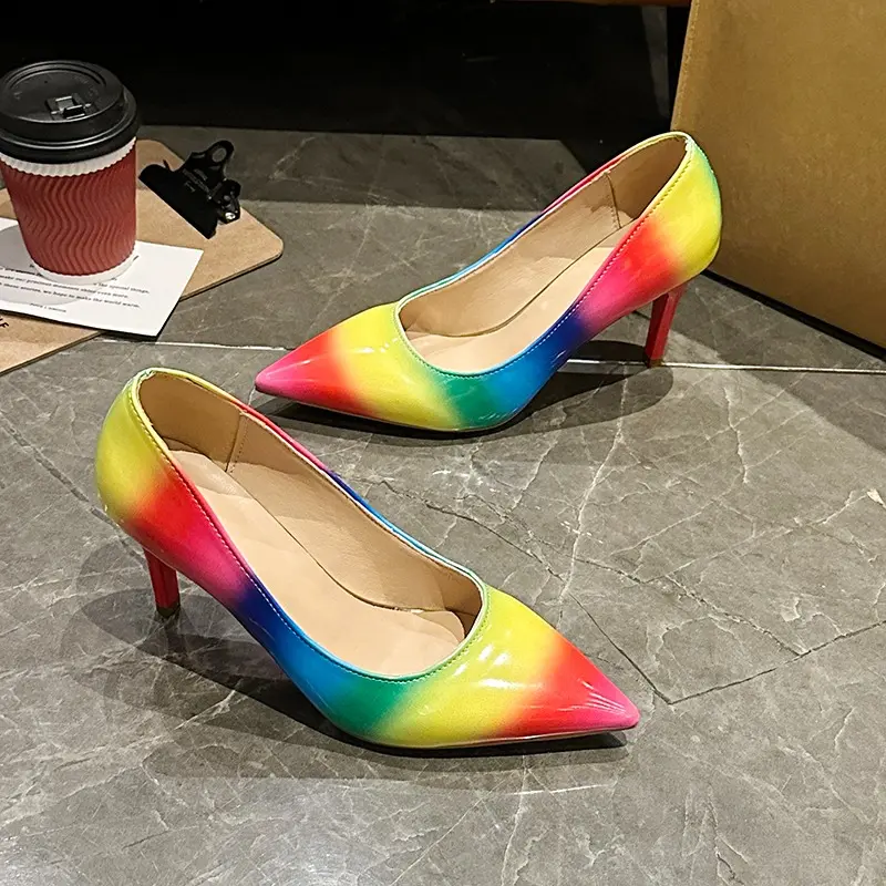 Plus Size High Heels Women's Autumn New Fashion Pointed Toe Shallow Mouth Cover Foot Multi-Color Non-Slip Stiletto Single Shoes