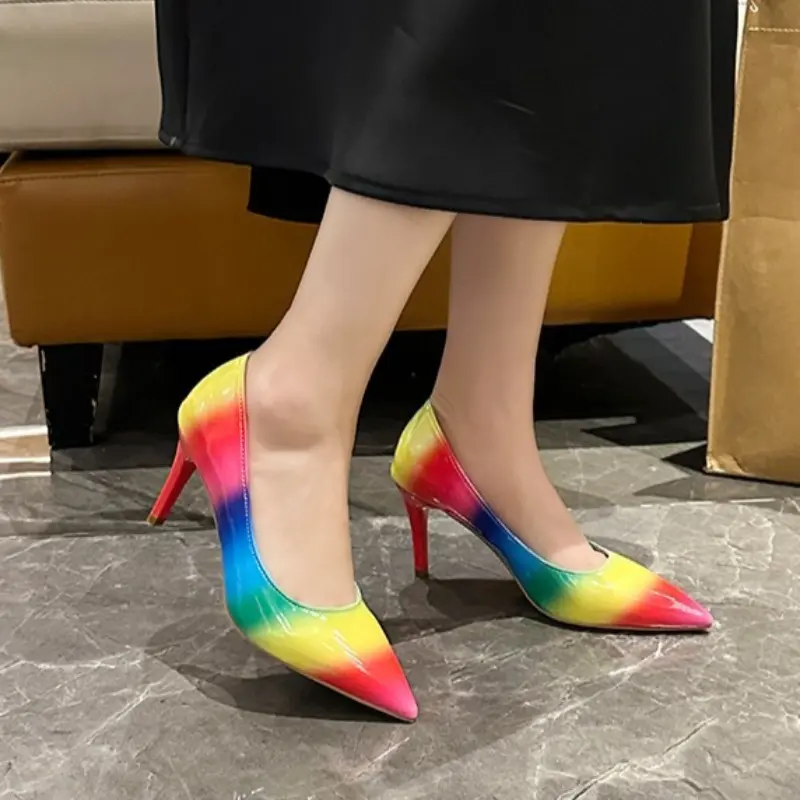 Plus Size High Heels Women's Autumn New Fashion Pointed Toe Shallow Mouth Cover Foot Multi-Color Non-Slip Stiletto Single Shoes
