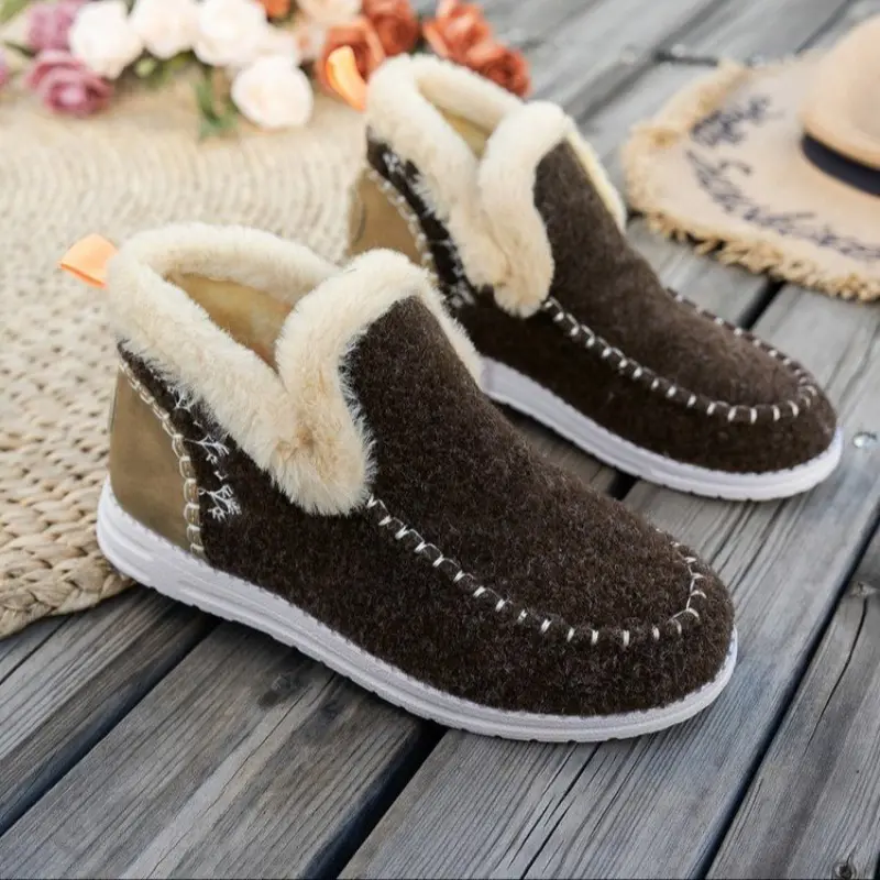 Winter New Round Head Suede Sewing Soft Sole Anti-slip Wear-resistant Short Boots Women's Flat Cotton Boots