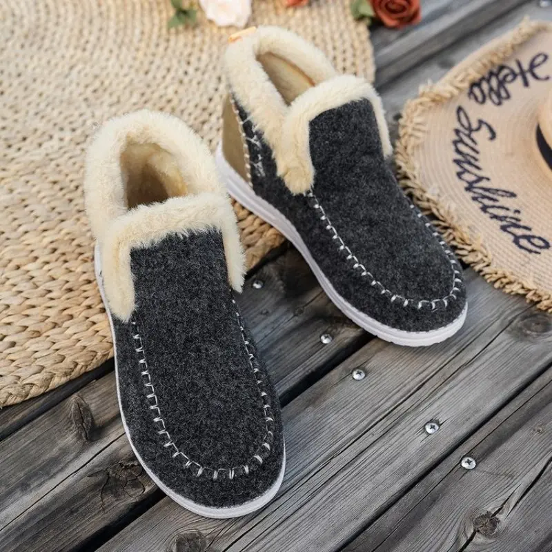 Winter New Round Head Suede Sewing Soft Sole Anti-slip Wear-resistant Short Boots Women's Flat Cotton Boots