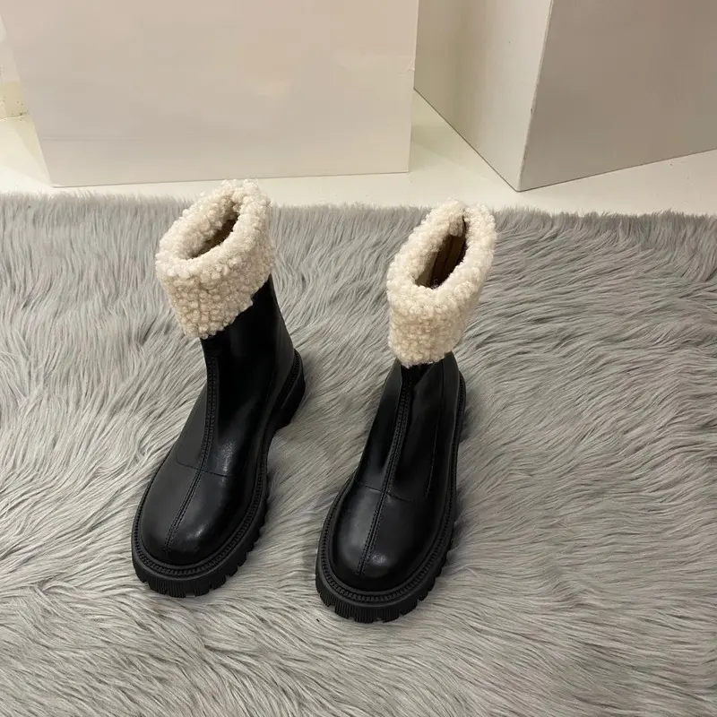 Women's Fashion Thick Heel High Boots Winter New Round Head Sleeve with Velvet Thick Soft Sole Non-slip Fashion Boots