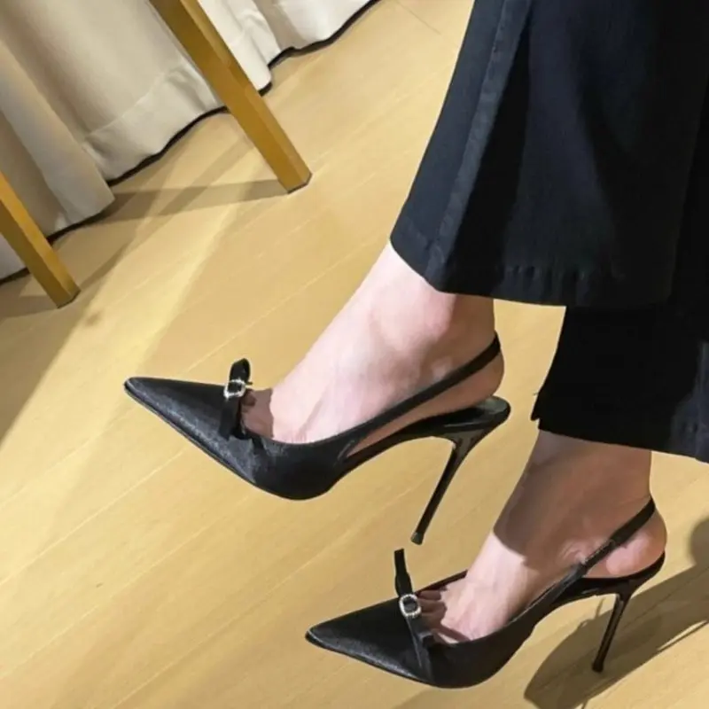 Women's Fashion Baotou Sandals Autumn New Pointy Head Shallow Mouth Butterfly Knot Line Belt High Heels