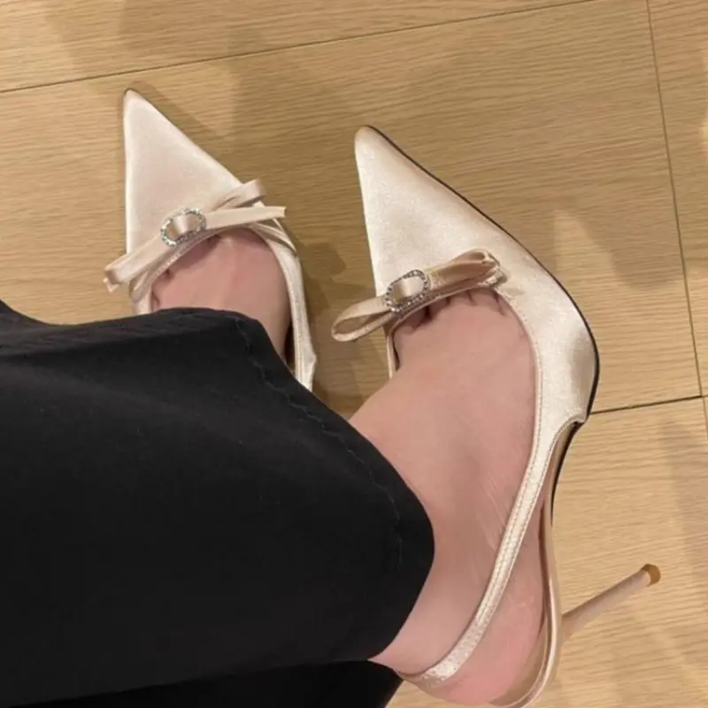 Women's Fashion Baotou Sandals Autumn New Pointy Head Shallow Mouth Butterfly Knot Line Belt High Heels