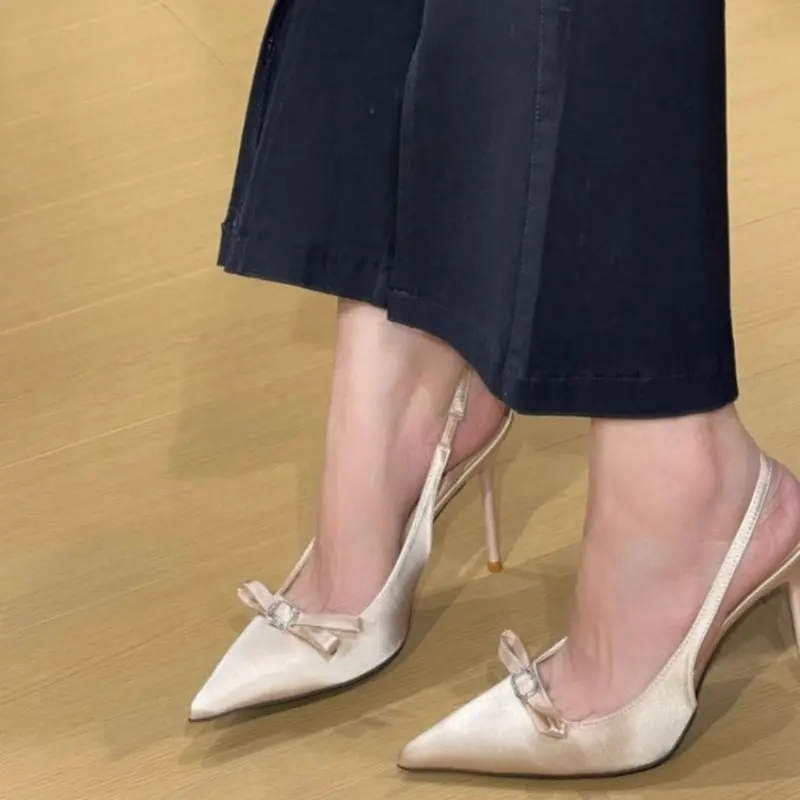 Women's Fashion Baotou Sandals Autumn New Pointy Head Shallow Mouth Butterfly Knot Line Belt High Heels