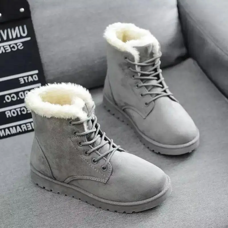 Winter New Flat Snow Boots Women's Round Head Suede Front Strap Thick Sole Anti-slip Wear-resistant Short Boots