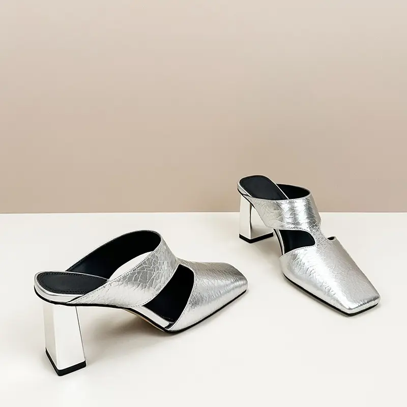 Fashion Square Slippers Summer New Square Head Shallow Hollow Breathable Set Foot Anti-slip Wear-resistant High Heels