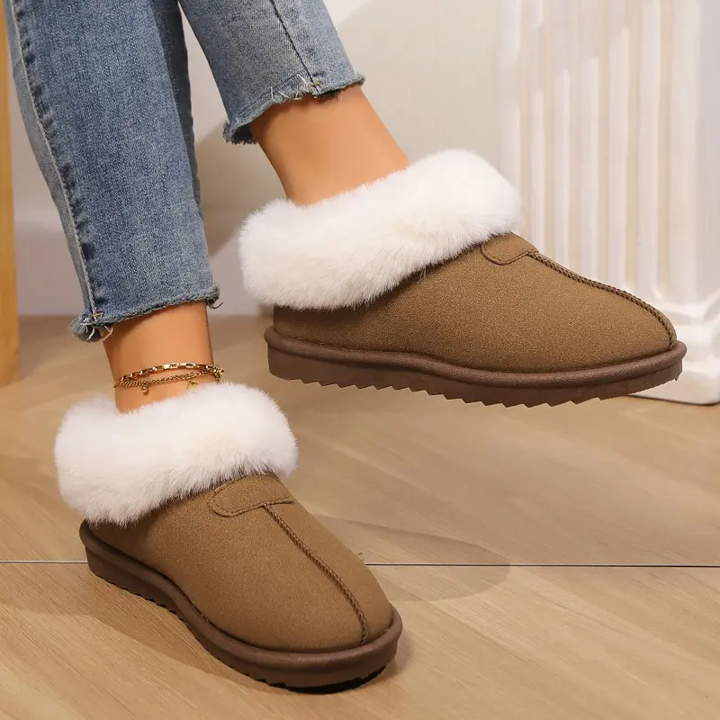 Women's Winter New Snow Boots Fashion Round Head Sleeve Thick Sole Anti-slip Wear-resistant Short Flat Boots