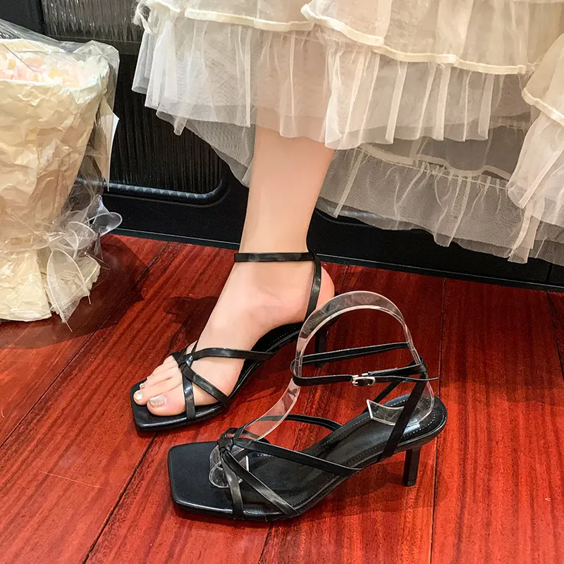 New Sandals Women's Summer Versatile Not Tired Feet Thin Strap Square Toe Open Toe Non-slip Wear-resistant High Heels