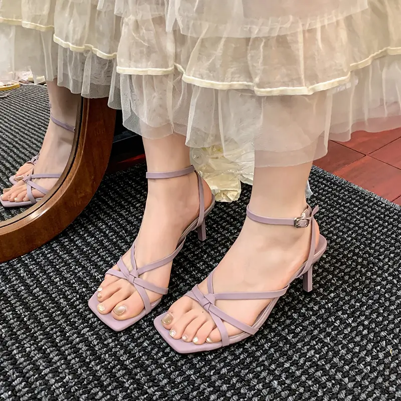 New Sandals Women's Summer Versatile Not Tired Feet Thin Strap Square Toe Open Toe Non-slip Wear-resistant High Heels