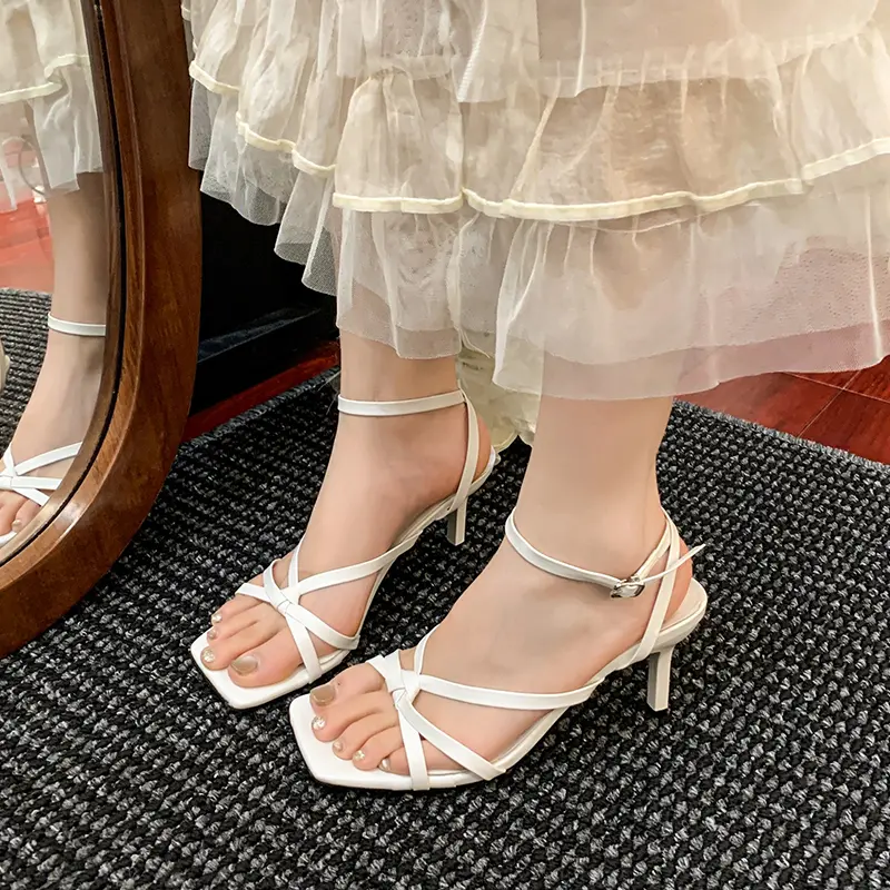 New Sandals Women's Summer Versatile Not Tired Feet Thin Strap Square Toe Open Toe Non-slip Wear-resistant High Heels