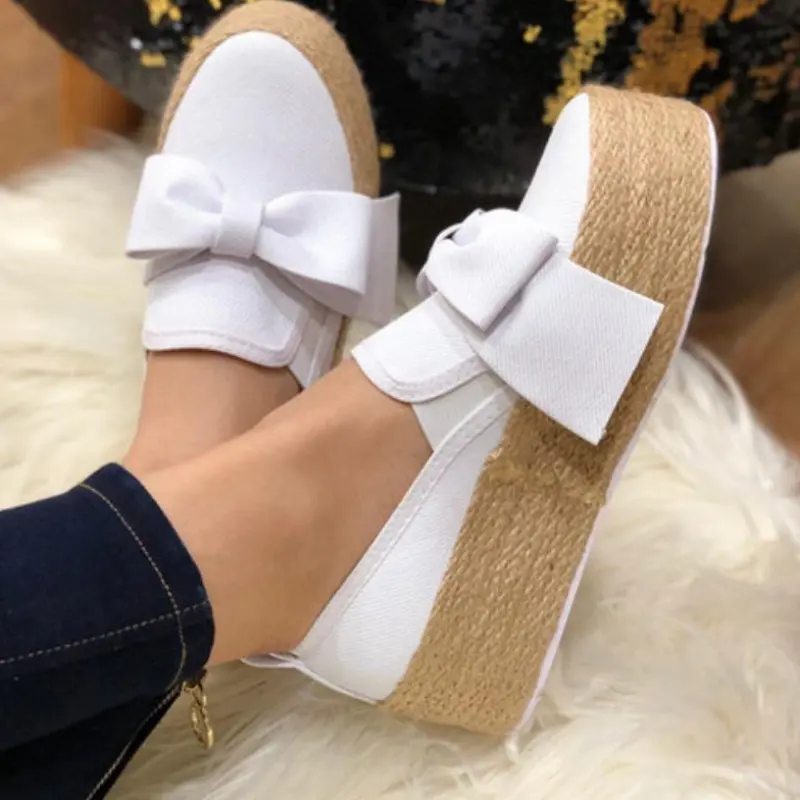 Autumn New Thick Sole Single Shoes Women's Fashion Round Head Deep Mouth Cloth Surface Butterfly Knot Flat Shoes
