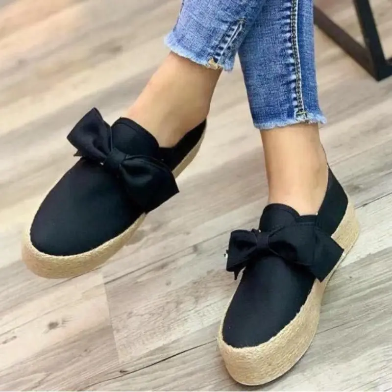 Autumn New Thick Sole Single Shoes Women's Fashion Round Head Deep Mouth Cloth Surface Butterfly Knot Flat Shoes