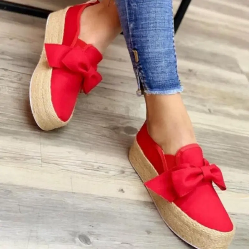 Autumn New Thick Sole Single Shoes Women's Fashion Round Head Deep Mouth Cloth Surface Butterfly Knot Flat Shoes